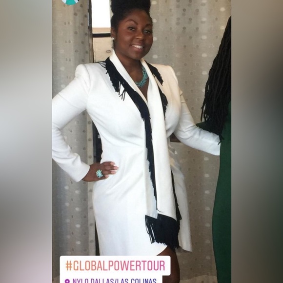 BCBGMaxAzria Cream White Fringe Blazer Dress Great Condition Sz M - Picture 4 of 6